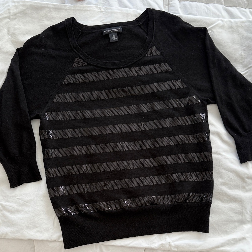 Banana Republic Black Sequin Striped Sweater